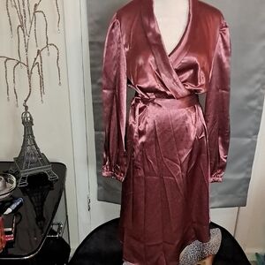 SHEIN Pink Asymmetrical Wrap Gown with Bishop Sleeves